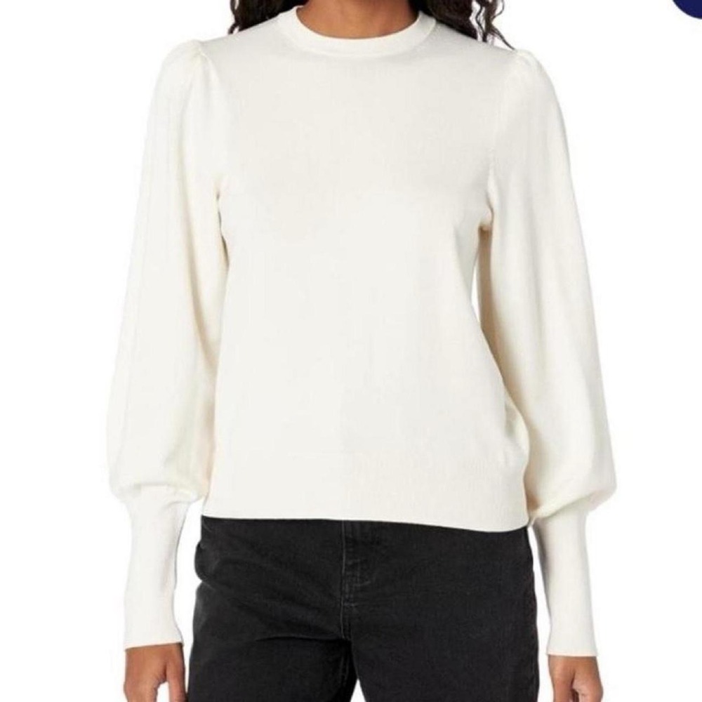 The Drop Women's Vivienne Padded-Shoulder Balloon-Sleeve Crewneck Sweater